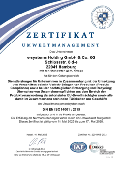 take-e-way Umweltmanagement Zertifikat DIN EN ISO 14001 2015